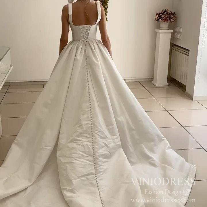 Sparkly Satin Wedding Dresses Broad Strap Cathedral Wedding Gown VW1834-wedding dresses-Viniodress-Viniodress