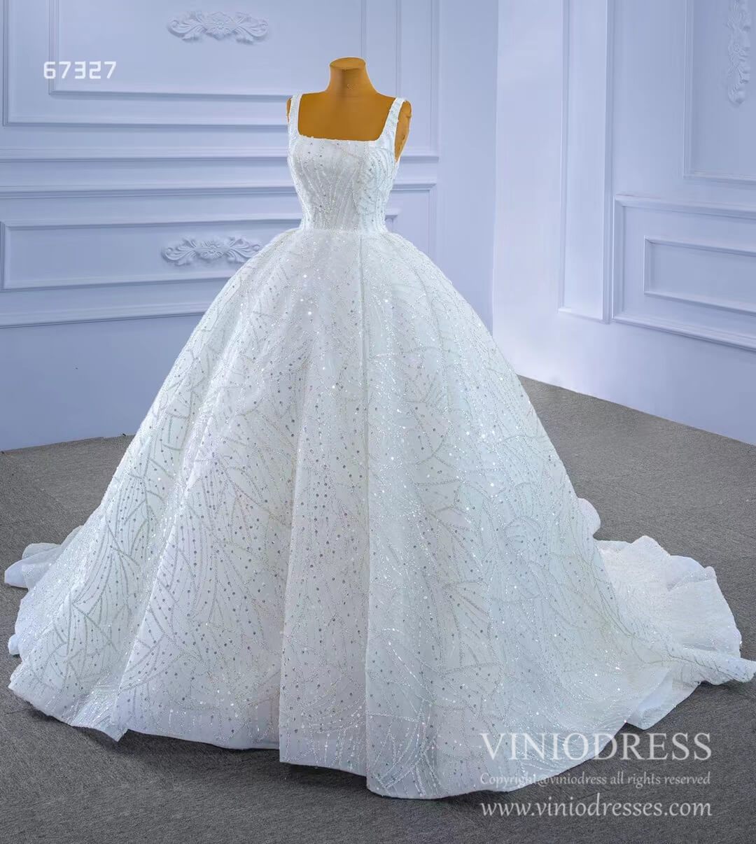 Square Neck Wedding Dresses Beaded Bridal Gowns 67327 Viniodress-wedding dresses-Viniodress-Viniodress