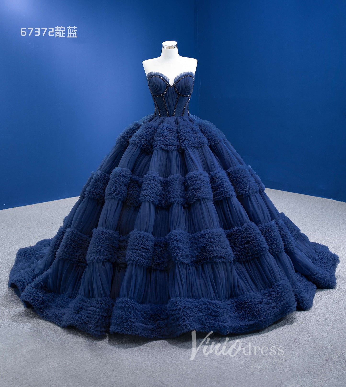 Prom Dress 2025 Strapless Celebrity Dress Tulle Sweet 16 Ball Gown Wedding Dresses 67372-unique wedding dresses-Navy Blue-Custom Size-Viniodress