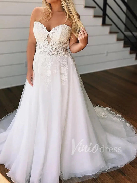 Strapless Lace Bodice Beach Wedding Dresses 2019 VW1253-wedding dresses-Viniodress-Ivory-Custom Size-Viniodress