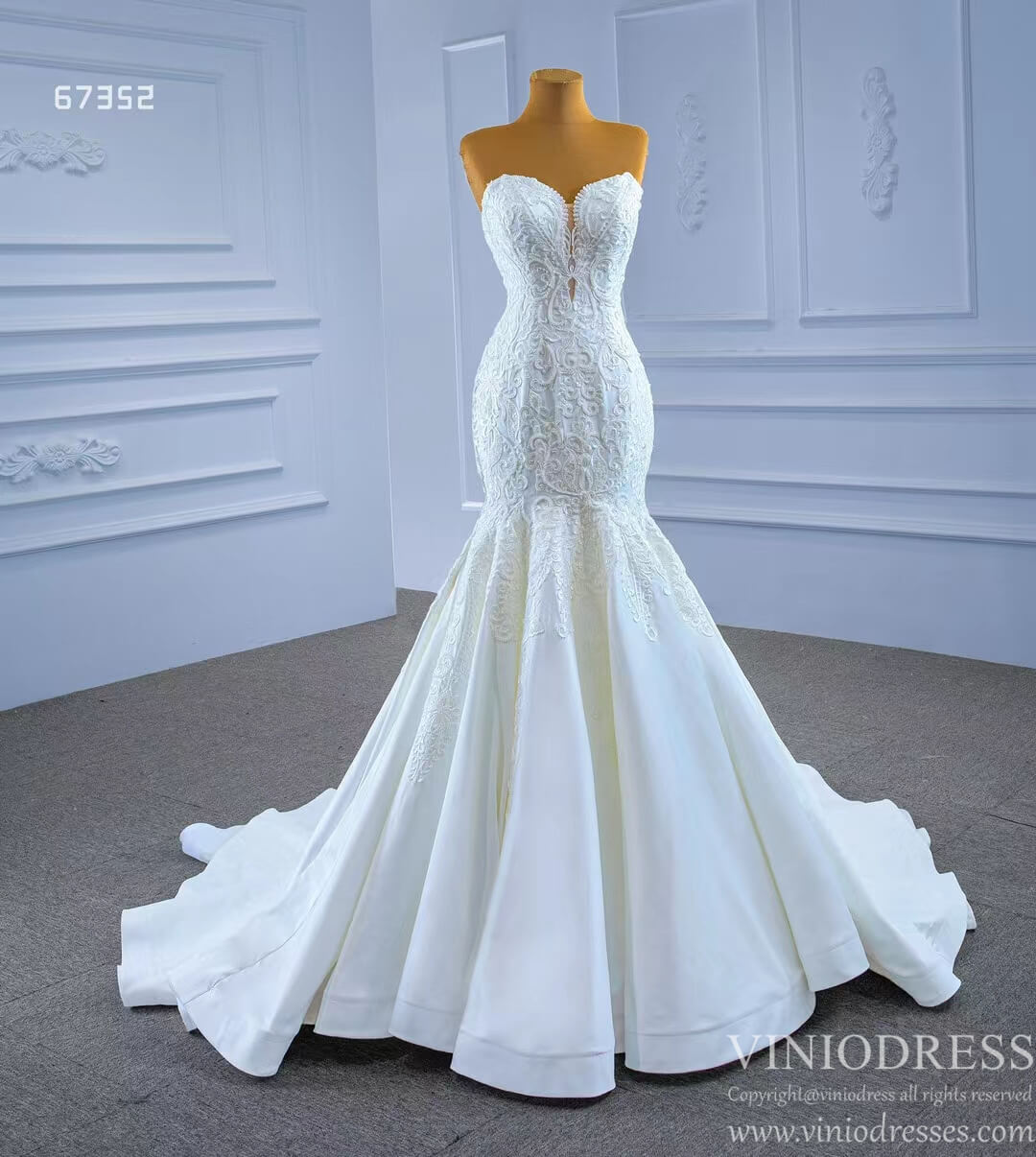 Strapless Lace Mermaid Wedding Dresses Beaded Bridal Gown 67352-wedding dresses-Viniodress-Viniodress