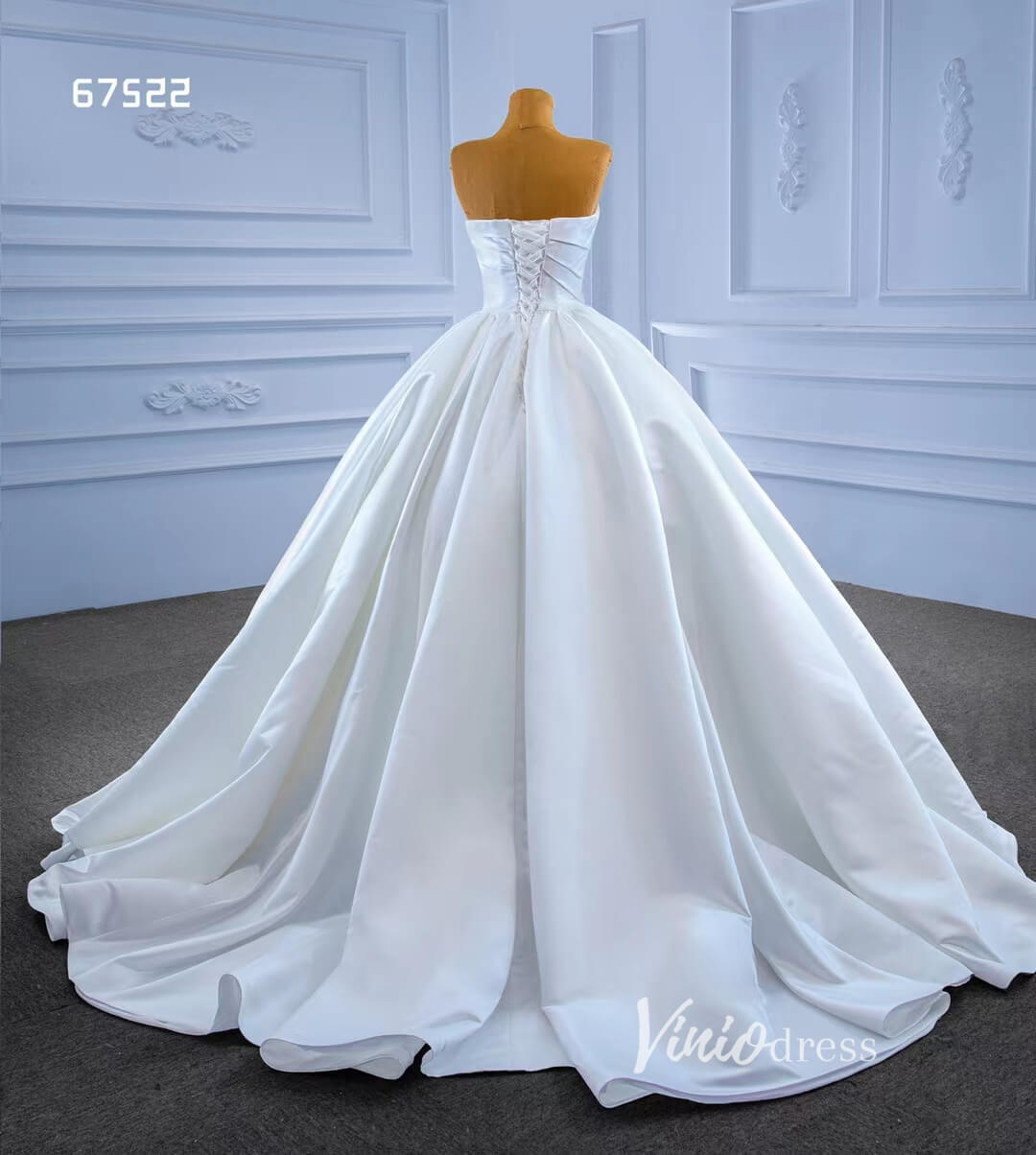 Strapless Satin Wedding Dresses Minimalist Bridal Gown 67522-wedding dresses-Viniodress-Viniodress