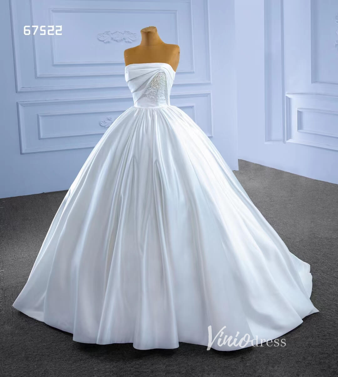 Strapless Satin Wedding Dresses Minimalist Bridal Gown 67522-wedding dresses-Viniodress-Viniodress