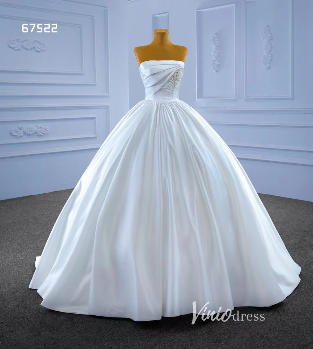 Strapless Satin Wedding Dresses Minimalist Bridal Gown 67522-wedding dresses-Viniodress-Viniodress