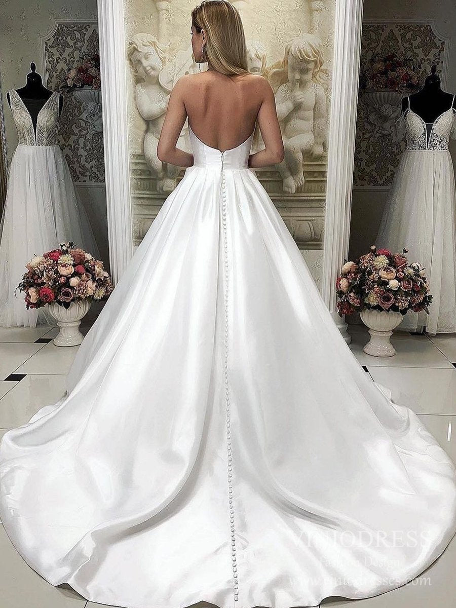 Strapless Satin Wedding Dresses Sweetheart Simple Wedding Gowns VW1822-wedding dresses-Viniodress-Viniodress