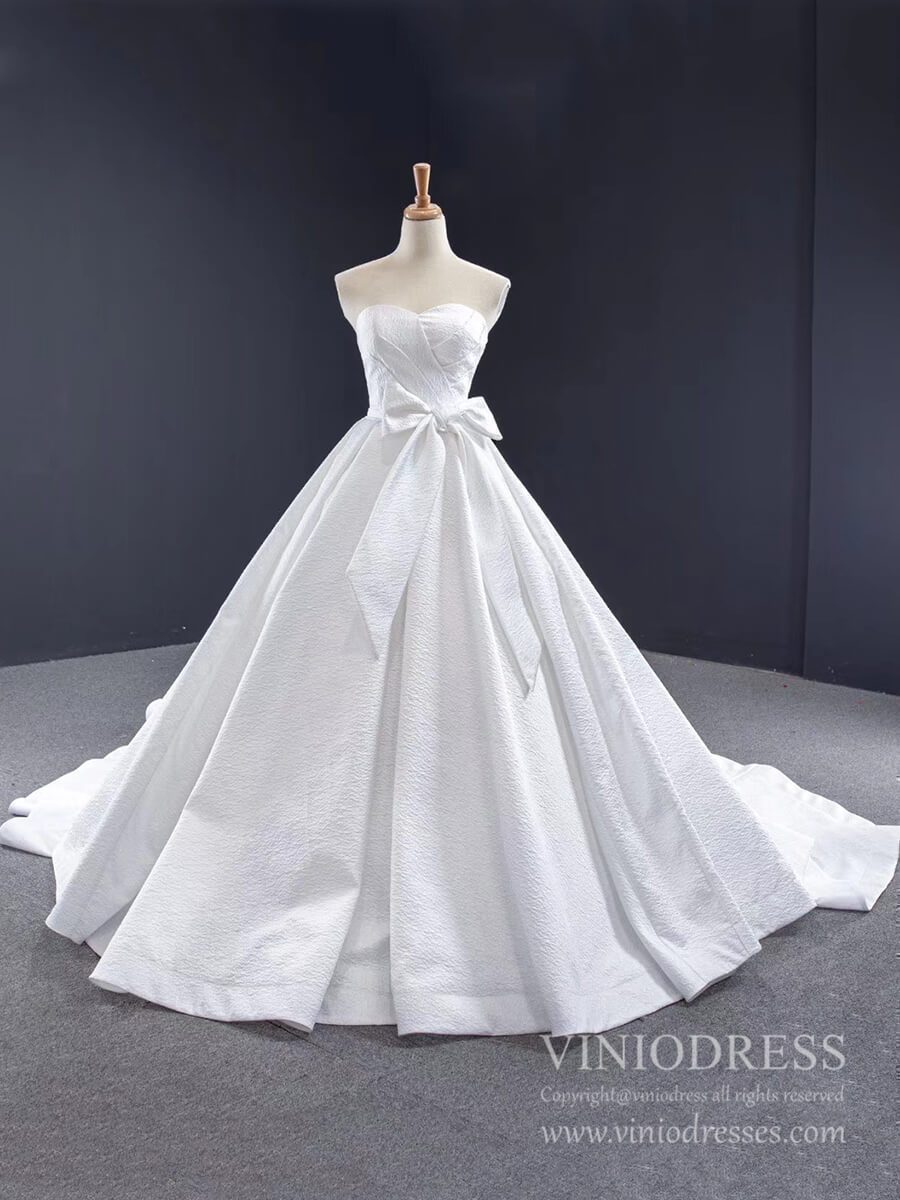 Strapless Simple Ball Gown Wedding Dresses with Big Bow VW1535-wedding dresses-Viniodress-Ivory-Custom Size-Viniodress