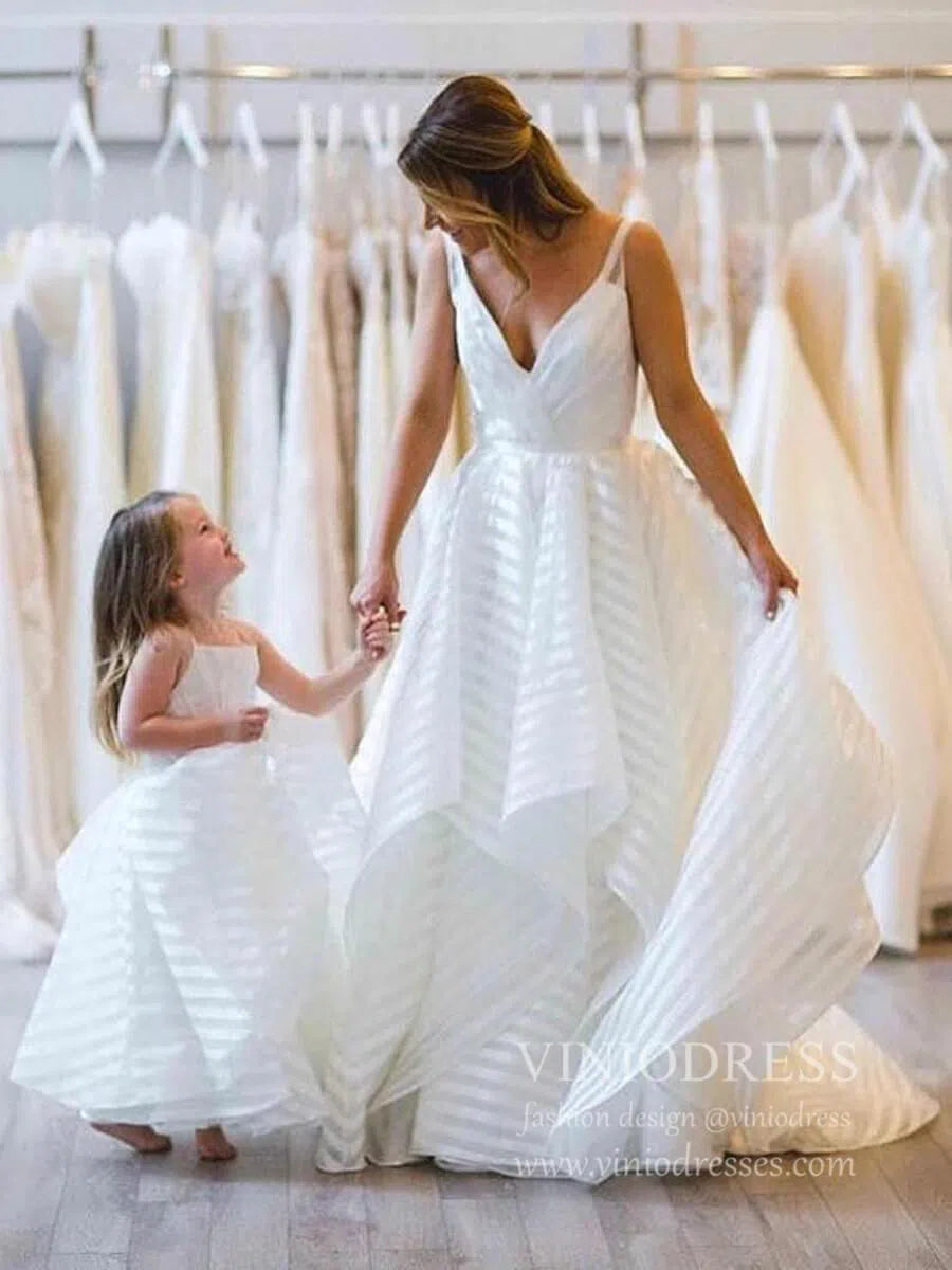 Striped Organza Simple Wedding Dresses with Wide Straps VW1447-wedding dresses-Viniodress-Viniodress