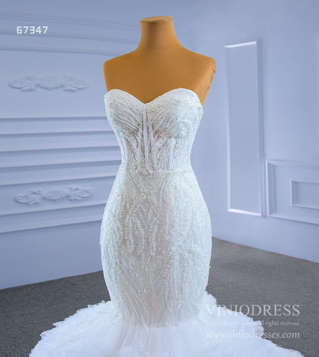 Tiered Ruffle Beaded Mermaid Wedding Dresses 67347-wedding dresses-Viniodress-Viniodress