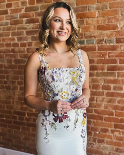 Whimsical Colorful Floral Mermaid Wedding Dress Square Neck FW119-wedding dresses 2025 -Viniodress-Ivory-Custom Size-