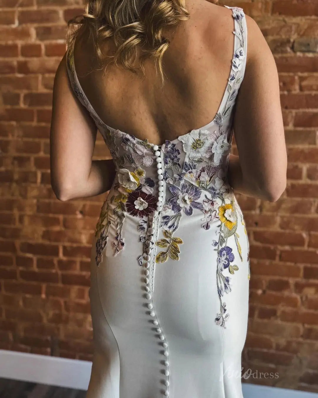 Whimsical Colorful Floral Mermaid Wedding Dress Square Neck FW119-wedding dresses 2025 -Viniodress-Ivory-Custom Size-