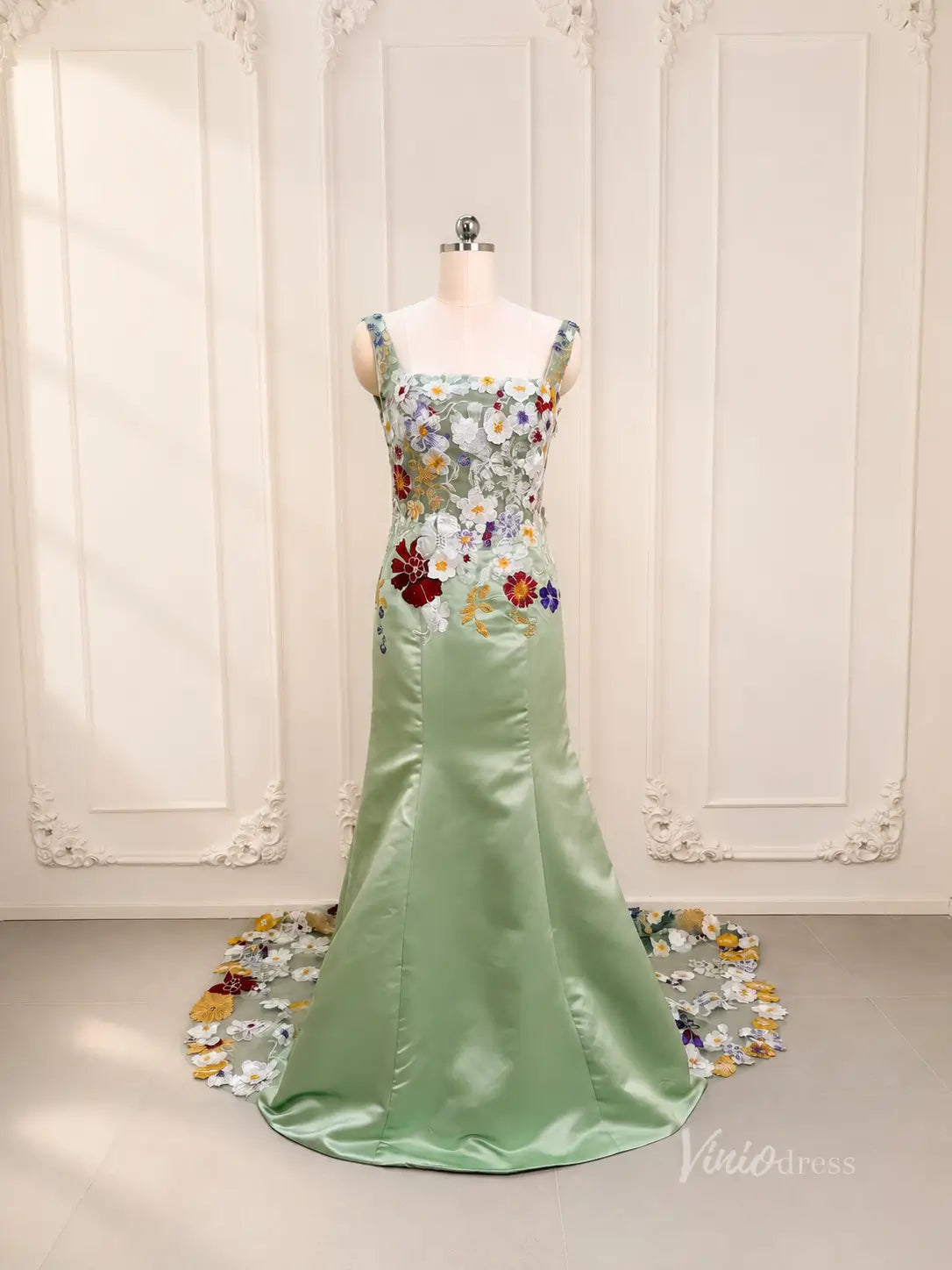 Whimsical Colorful Floral Mermaid Wedding Dress Square Neck FW119-wedding dresses 2026-Viniodress-Sage-Custom Size – Add Measurements in Cart-