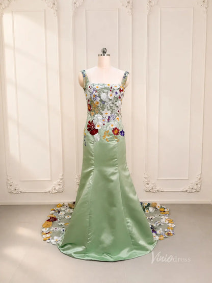 Whimsical Colorful Floral Mermaid Wedding Dress Square Neck FW119-wedding dresses 2026-Viniodress-Sage-Custom Size – Add Measurements in Cart-