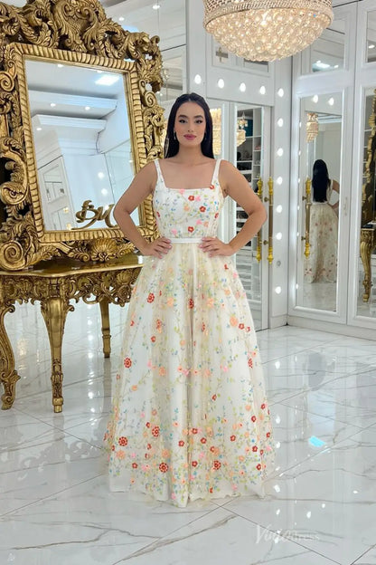 Whimsical Floral Embroidered Ball Gown with Square Neckline & Removable Sheer Cape Sleeves – FW256-wedding dresses 2025 -Viniodress-Ivory-Custom Size-