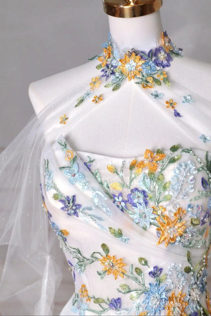 Whimsical Floral Wedding Dresses Strapless Bridal Gown with Removable Sleeves FW125-wedding dresses 2025 -Viniodress-Ivory-Strapless-Custom Size