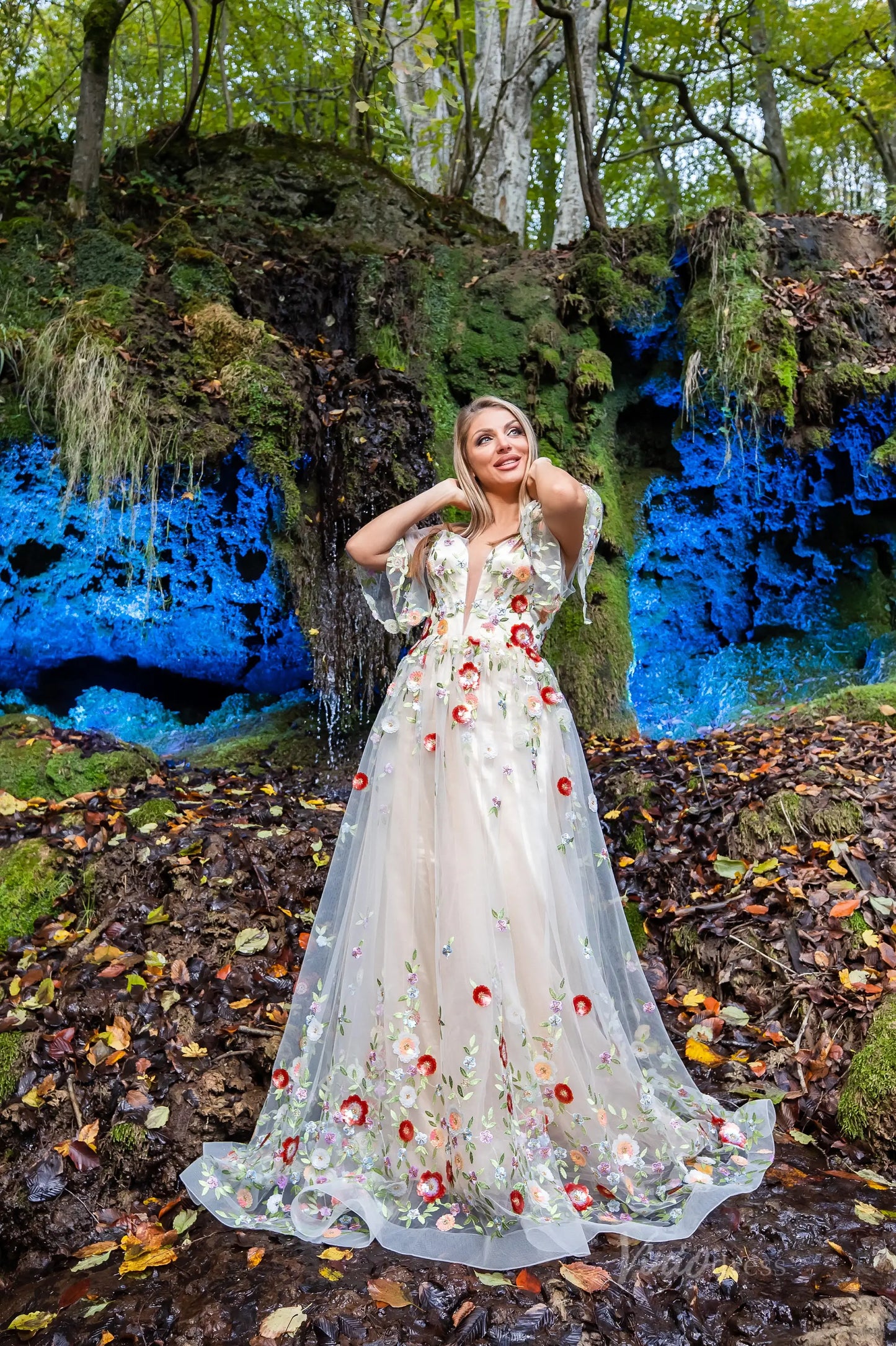 Whimsical Forest Wedding Dress Floral Beaded Embroidery Photography Dresses FW105-wedding dresses 2025 -Viniodress-Champagne-Custom Size-