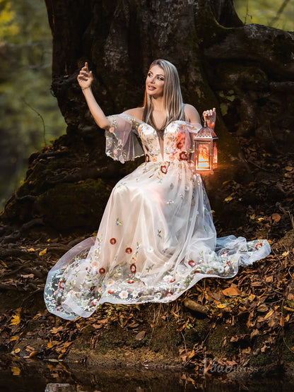 Whimsical Forest Wedding Dress Floral Beaded Embroidery Photography Dresses FW105-wedding dresses 2025 -Viniodress-Champagne-Custom Size-