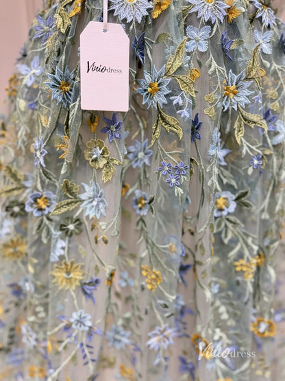 Whimsical Forest Wedding Dress | Green Floral Embroidery Photography Dress FW102-wedding dresses 2025 -Viniodress-Meadow Green-Custom Size-