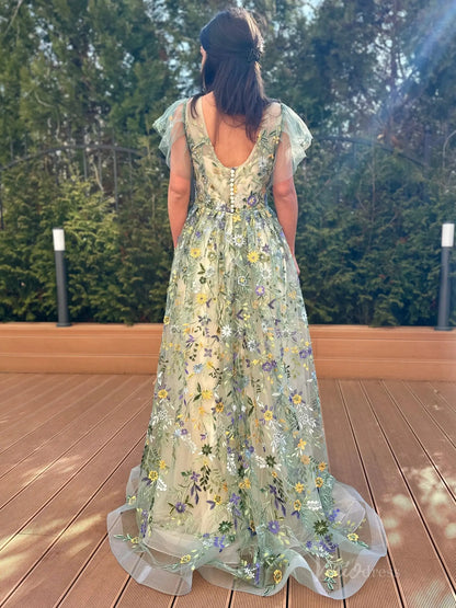 Whimsical Forest Wedding Dress | Green Floral Embroidery Photography Dress FW102-wedding dresses 2025 -Viniodress-Meadow Green-Custom Size-