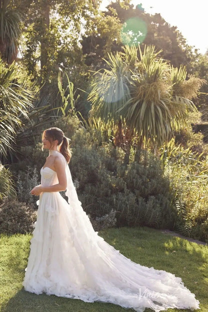 Whimsical Hand-Made 3D Floral Tulle A-Line Wedding Dress with Sweetheart Corset Bodice & Cathedral Train – RM001-wedding dresses 2026-Viniodress-Ivory-Custom Size-Dress Only