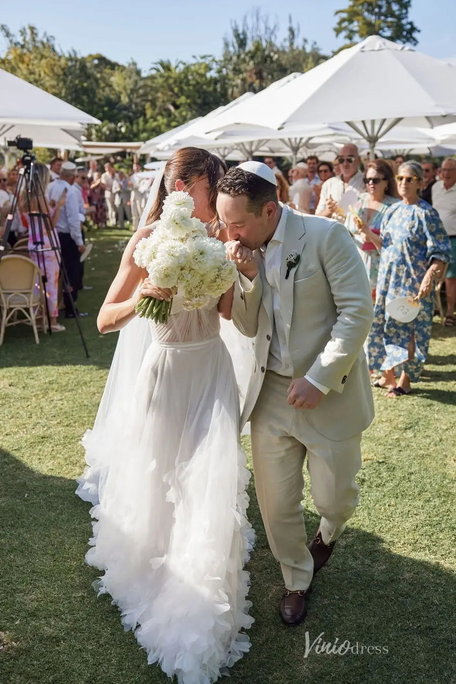 Whimsical Hand-Made 3D Floral Tulle A-Line Wedding Dress with Sweetheart Corset Bodice & Cathedral Train – RM001-wedding dresses 2026-Viniodress-Ivory-Custom Size-Dress Only