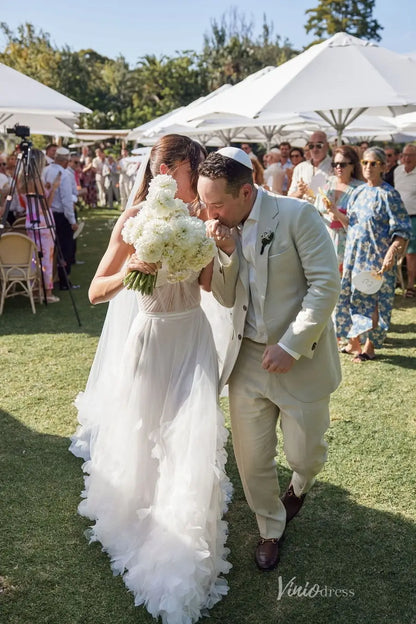 Whimsical Hand-Made 3D Floral Tulle A-Line Wedding Dress with Sweetheart Corset Bodice & Cathedral Train – RM001-wedding dresses 2026-Viniodress-Ivory-Custom Size-Dress Only