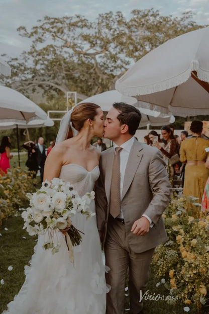 Whimsical Hand-Made 3D Floral Tulle A-Line Wedding Dress with Sweetheart Corset Bodice & Cathedral Train – RM001-wedding dresses 2026-Viniodress-Ivory-Custom Size-Dress Only