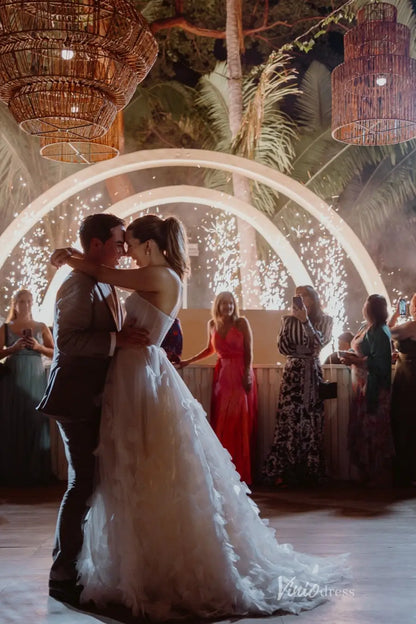 Whimsical Hand-Made 3D Floral Tulle A-Line Wedding Dress with Sweetheart Corset Bodice & Cathedral Train – RM001-wedding dresses 2026-Viniodress-Ivory-Custom Size-Dress Only