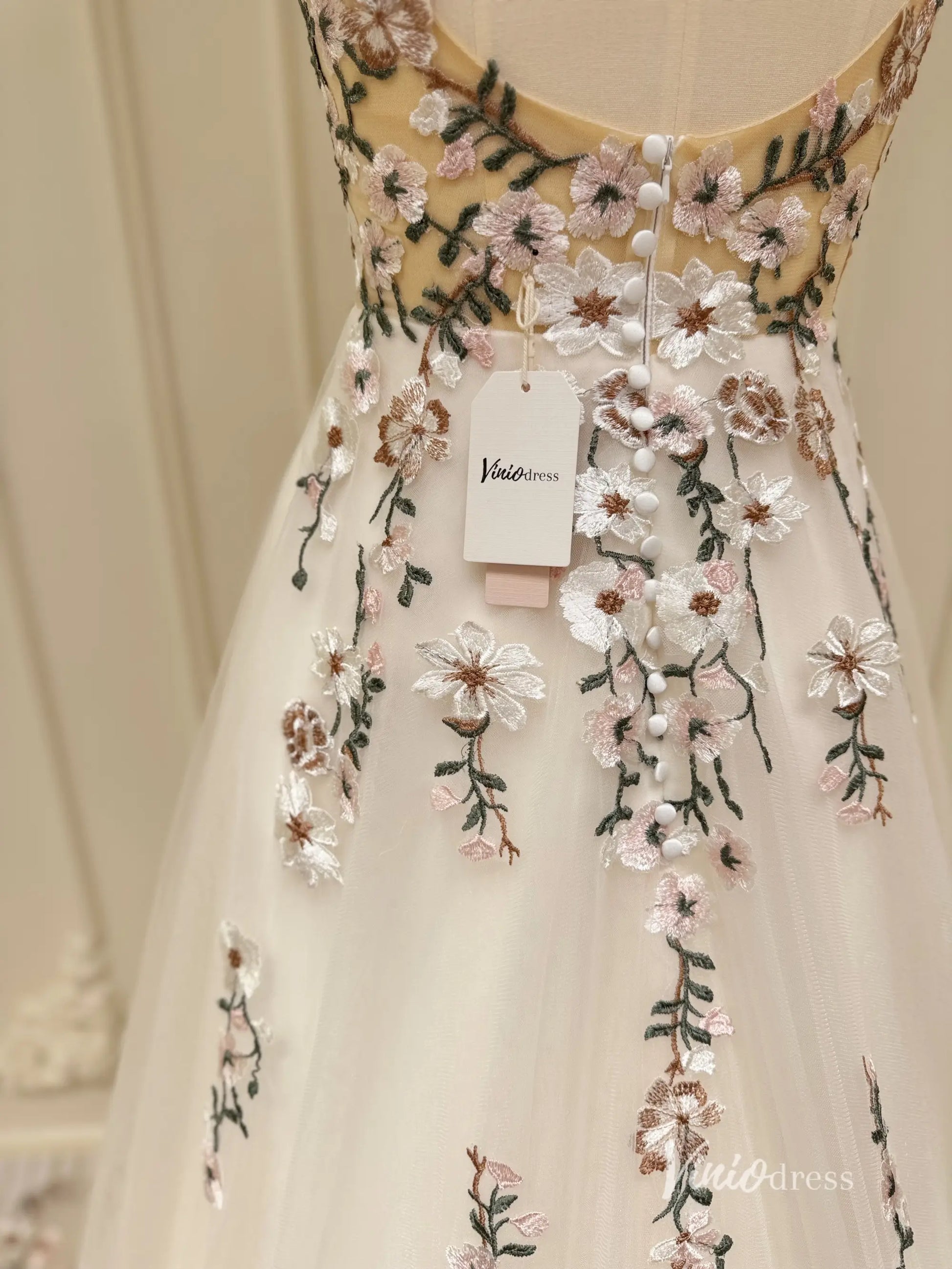 Whimsical Meadow Wedding Dresses Blush Floral Bridal Gown with Veil FW116 Sleeveless-wedding dresses 2025 -Viniodress-Ivory-Dress Only-Custom Size