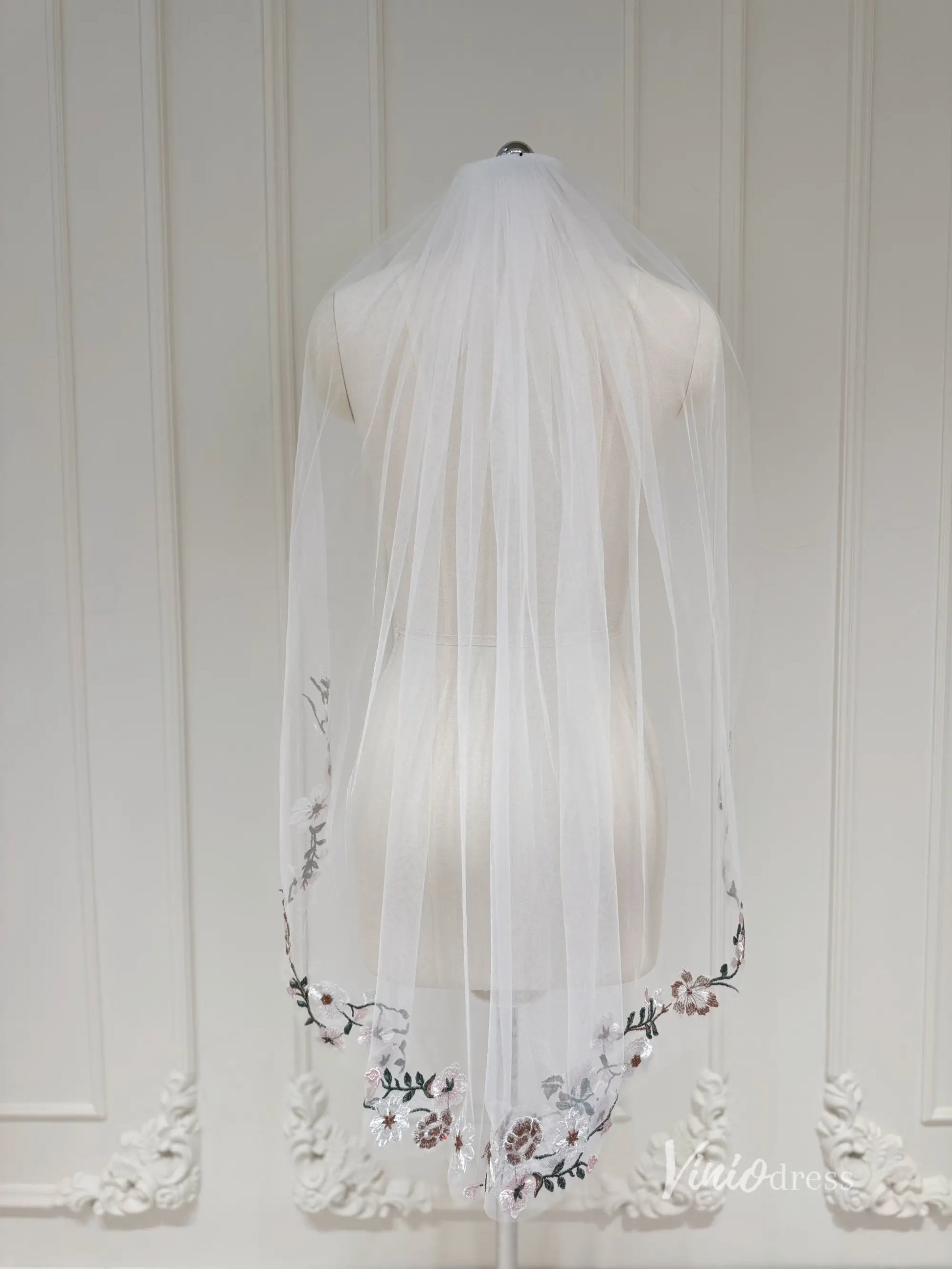 Whimsical Meadow Wedding Dresses Blush Floral Bridal Gown with Veil FW116 Sleeveless-wedding dresses 2025 -Viniodress-Ivory-Dress Only-Custom Size