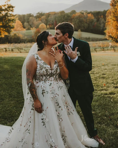 Whimsical Meadow Wedding Dresses Blush Floral Bridal Gown with Veil FW116 Sleeveless-wedding dresses 2025 -Viniodress-Ivory-Dress Only-Custom Size