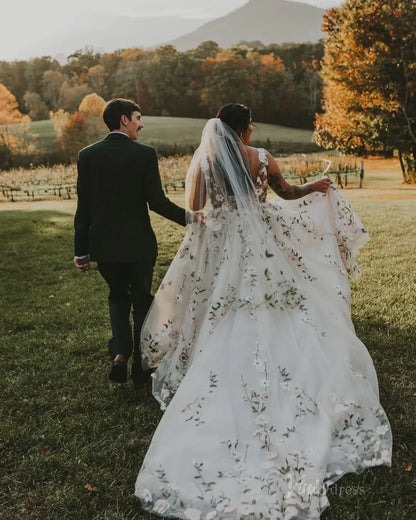 Whimsical Meadow Wedding Dresses Blush Floral Bridal Gown with Veil FW116 Sleeveless-wedding dresses 2025 -Viniodress-Ivory-Dress Only-Custom Size