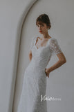 White Beaded Sheath Wedding Dresses Short Sleeve Bridal Dress VW2194-wedding dresses-Viniodress-Viniodress