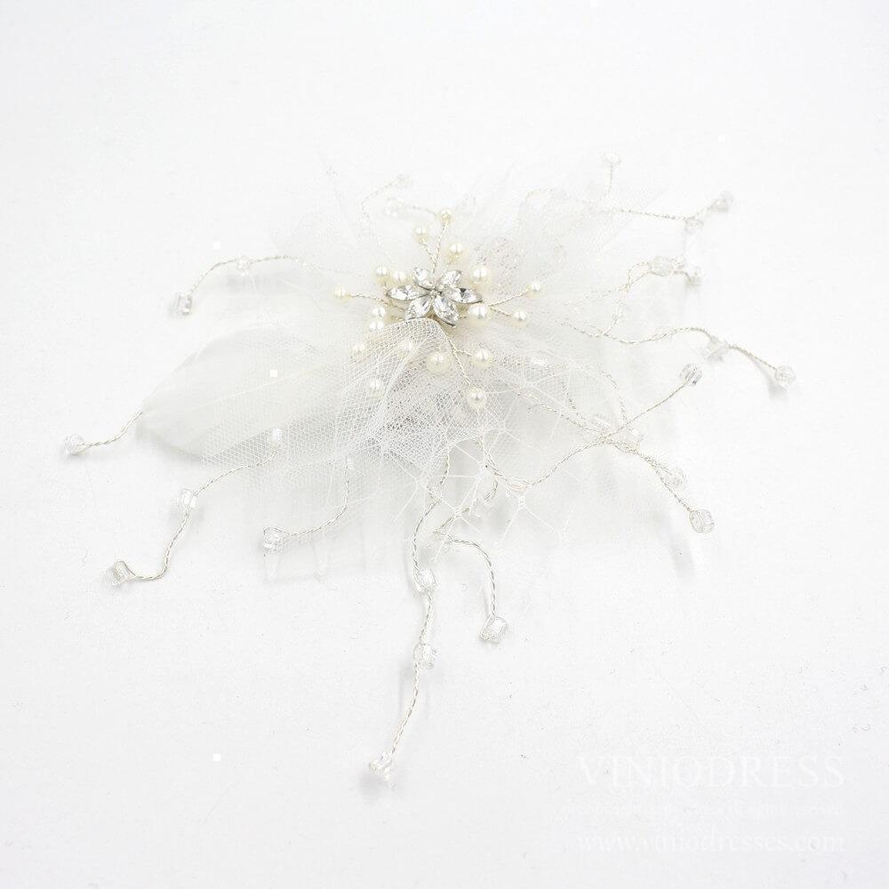 White Feather Flower Hair Clip AC1229-Headpieces 2025 -Viniodress-As Picture-