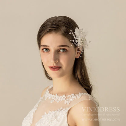 White Feather Flower Hair Clip AC1229-Headpieces 2025 -Viniodress-As Picture-