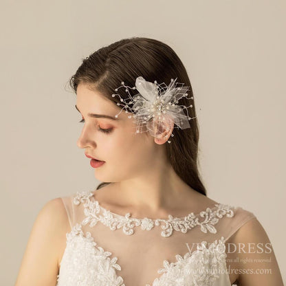 White Feather Flower Hair Clip AC1229-Headpieces 2025 -Viniodress-As Picture-