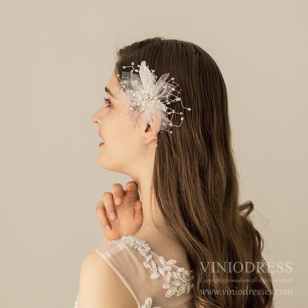 White Feather Flower Hair Clip AC1229-Headpieces 2025 -Viniodress-As Picture-