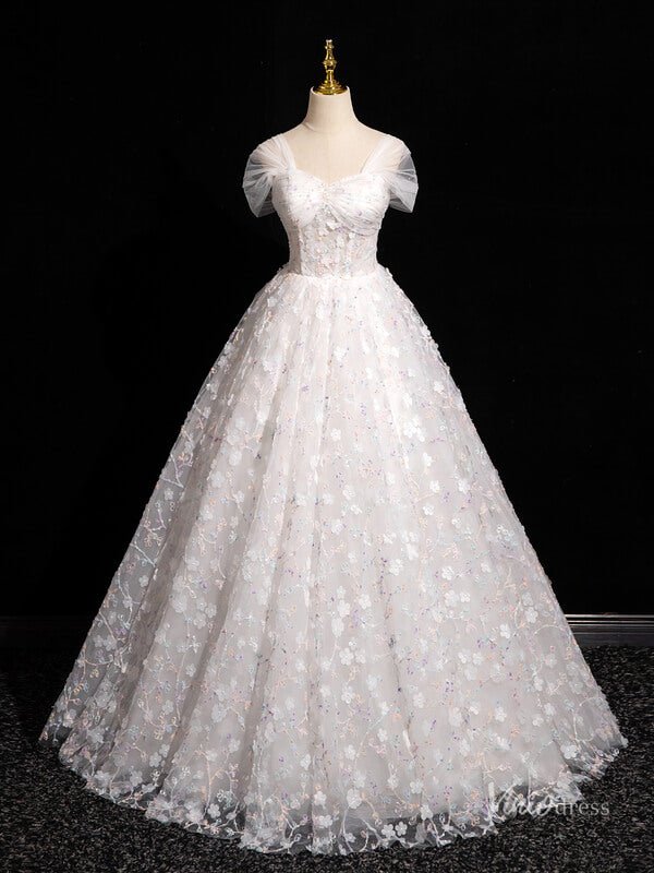 White Floral Prom Dresses Ball Gowns Off the Shoulder Quinceanera Dresses BG042-prom dresses 2025 -Viniodress-Ivory-Custom Size-