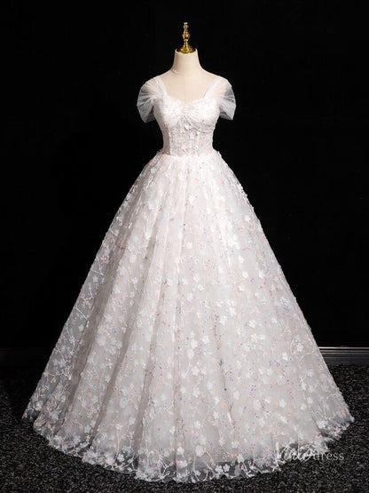 White Floral Prom Dresses Ball Gowns Off the Shoulder Quinceanera Dresses BG042-prom dresses 2025 -Viniodress-Ivory-Custom Size-