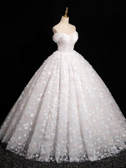 White Floral Prom Dresses Ball Gowns Off the Shoulder Quinceanera Dresses BG042-prom dresses 2025 -Viniodress-Ivory-Custom Size-