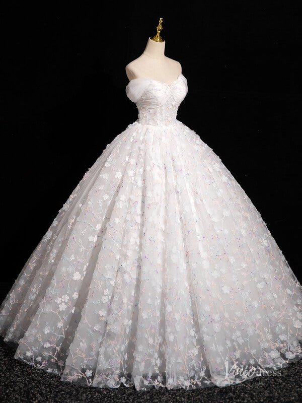 White Floral Prom Dresses Ball Gowns Off the Shoulder Quinceanera Dres –  Viniodress