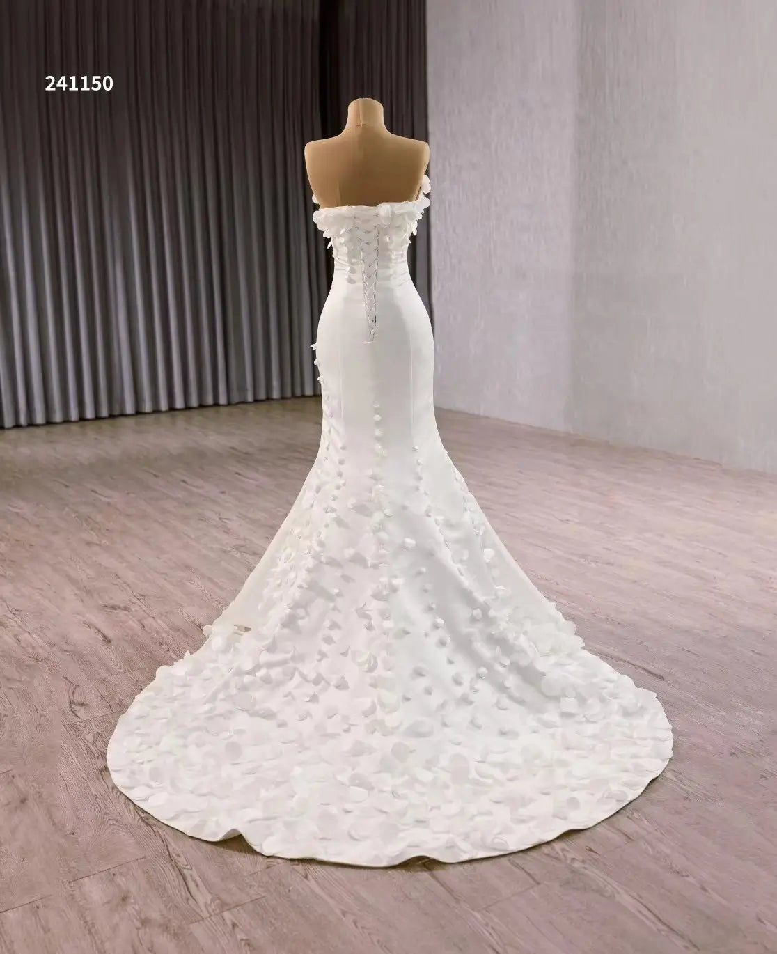 White Flower Petal Mermaid Wedding Dress with Removable Sleeves 241150-wedding dresses 2025 -Viniodress-Ivory-Custom Size-