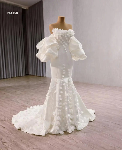 White Flower Petal Mermaid Wedding Dress with Removable Sleeves 241150-wedding dresses 2025 -Viniodress-Ivory-Custom Size-