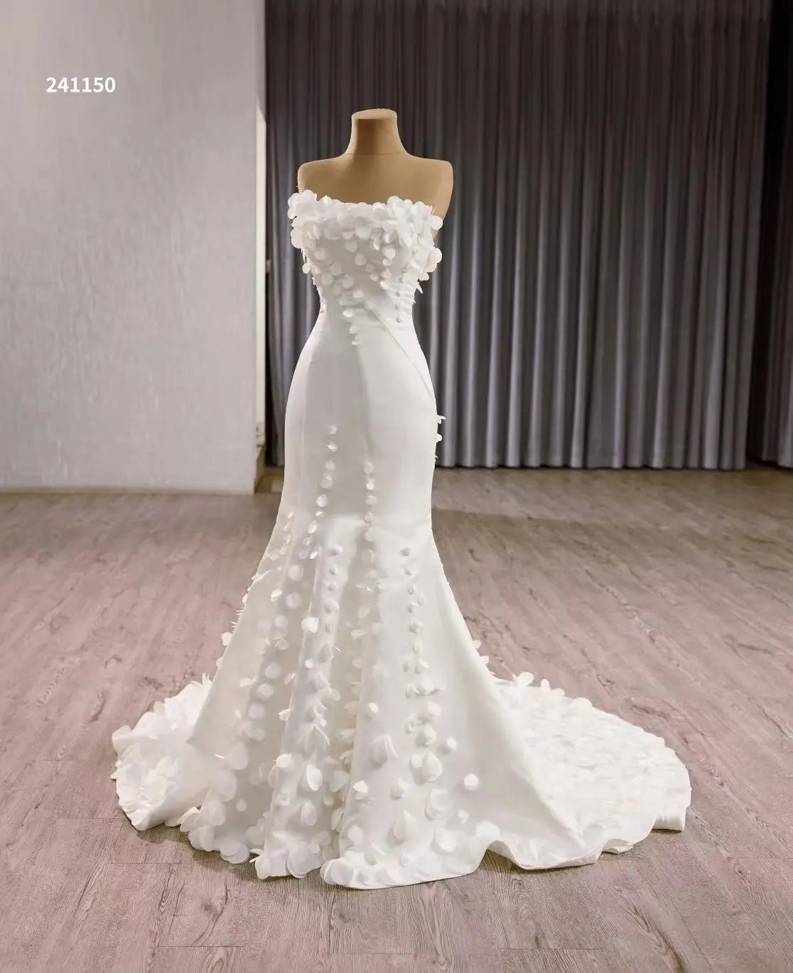 White Flower Petal Mermaid Wedding Dress with Removable Sleeves 241150-wedding dresses 2025 -Viniodress-Ivory-Custom Size-