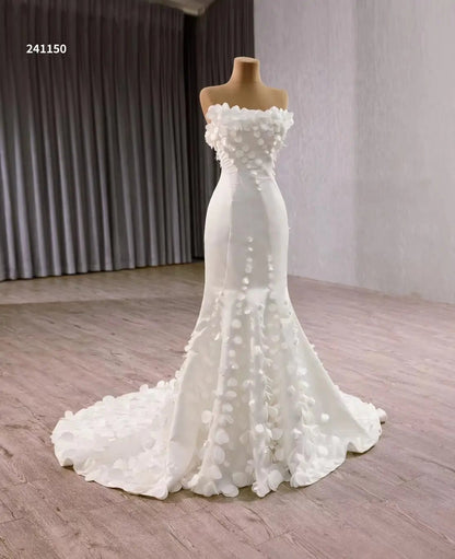 White Flower Petal Mermaid Wedding Dress with Removable Sleeves 241150-wedding dresses 2025 -Viniodress-Ivory-Custom Size-