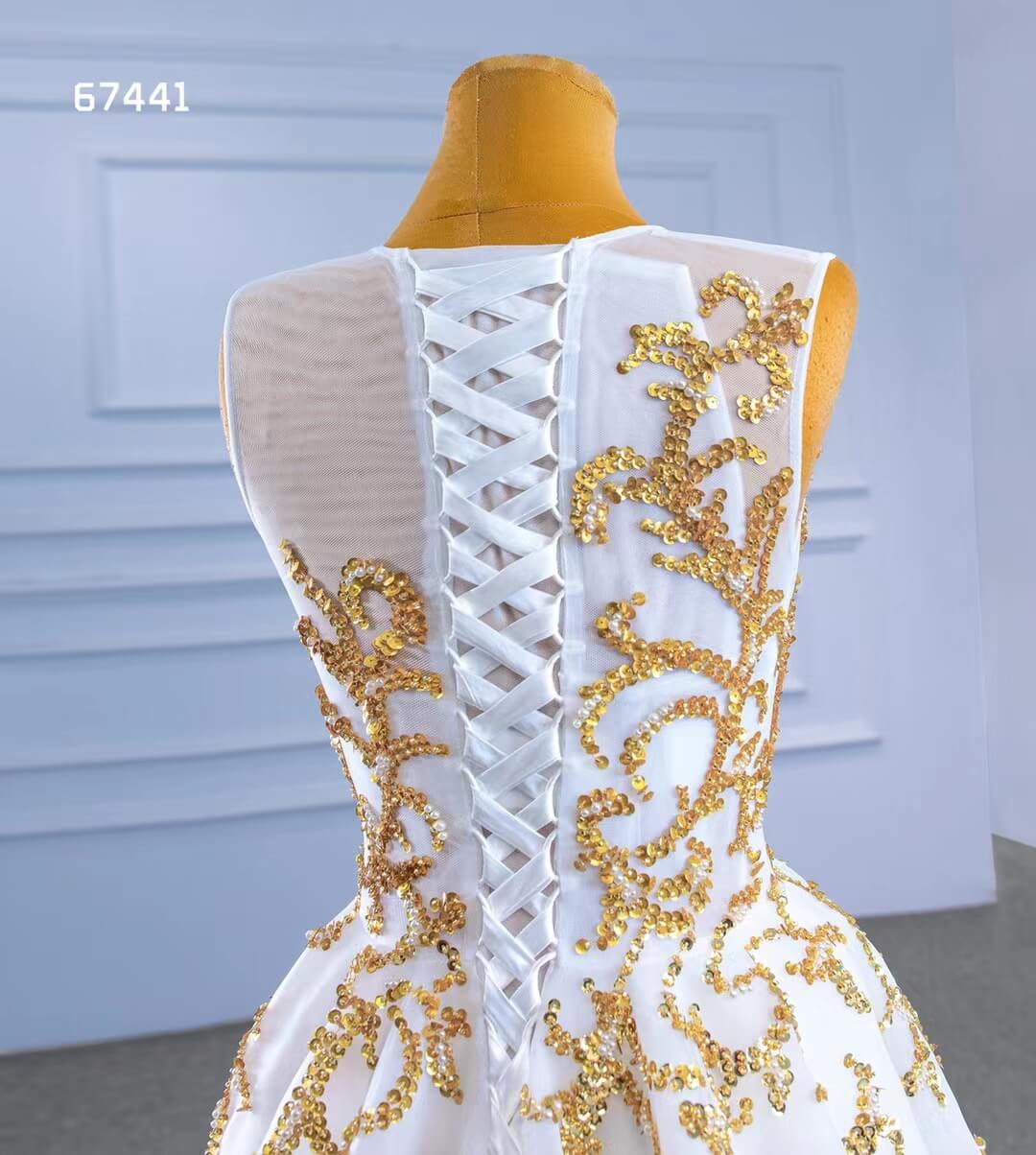 White High Low Prom Gown Gold Beaded Pageant Dress 67441-prom dresses 2025 -Viniodress-White-Custom Size-