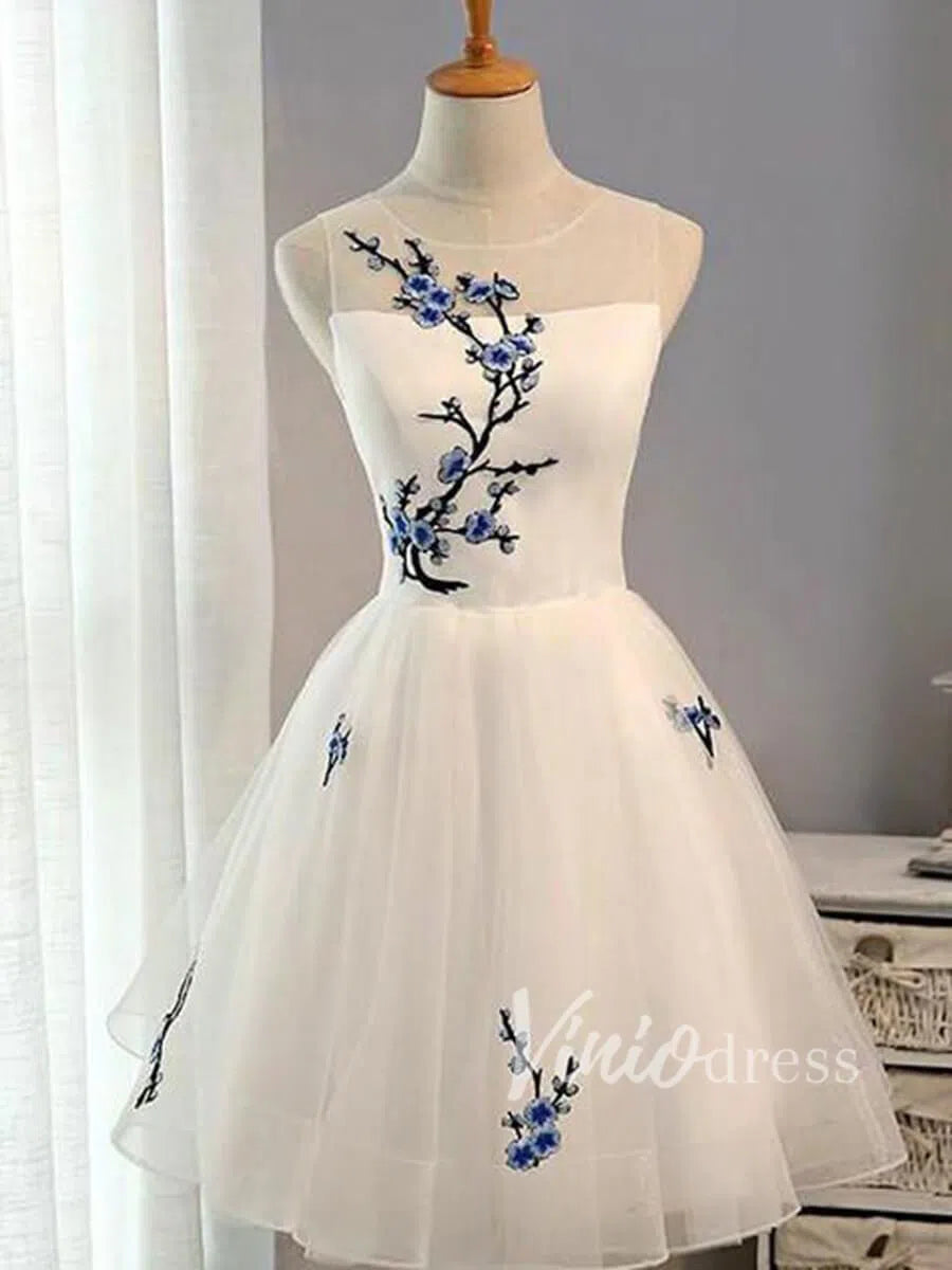 White Homecoming Dresses Embroidery SD1117-Homecoming Dresses 2025 -Viniodress-Ivory-Custom Size-
