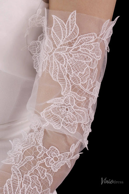 White Lace Appliqué Sheer Tulle Bridal Gloves – Romantic Fingerless Wedding Gloves for Women WG224-Bridal Gloves 2026-Viniodress-Ivory-