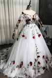 White Lace Floral Prom Dresses with Long Sleeve FD1046-prom dresses-Viniodress-White-Custom Size-Viniodress