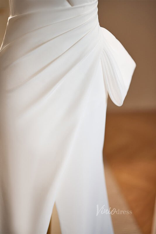 White Mermaid Satin Prom Dresses with Slit Off the Shoulder Evening Dress AD1113-prom dresses 2025 -Viniodress-White-Custom Size-