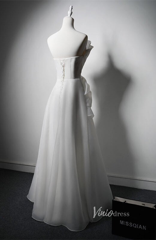 White Organza Prom Dresses Strapless Ruched Bodice Formal Dress AD1214-prom dresses 2025 -Viniodress-White-Custom Size-